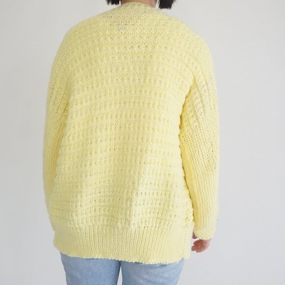 Handknit Yellow Knit Textured Button Front Cottage Garden Cottagecore Cardigan M - Picture 2 of 9